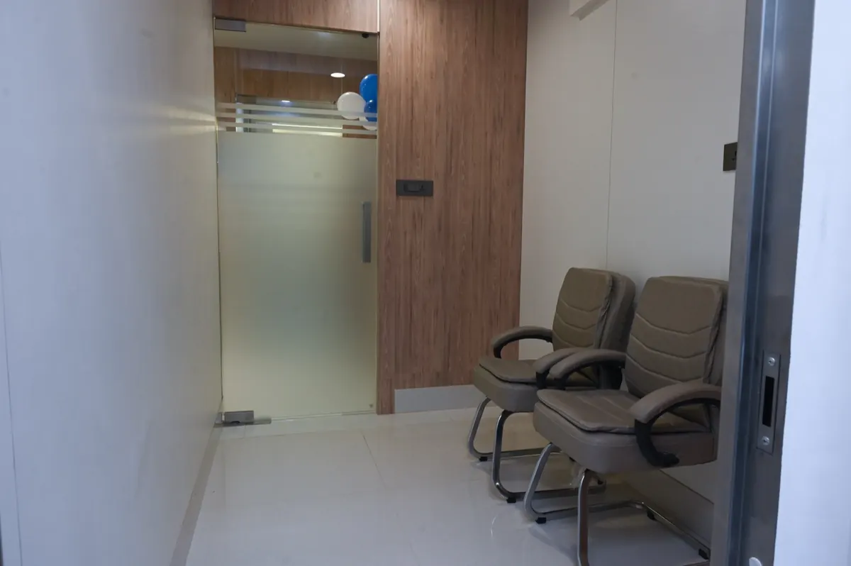 Reception and waiting area at Arham Eye Care & Polyclinic, Ghatkopar East, Mumbai